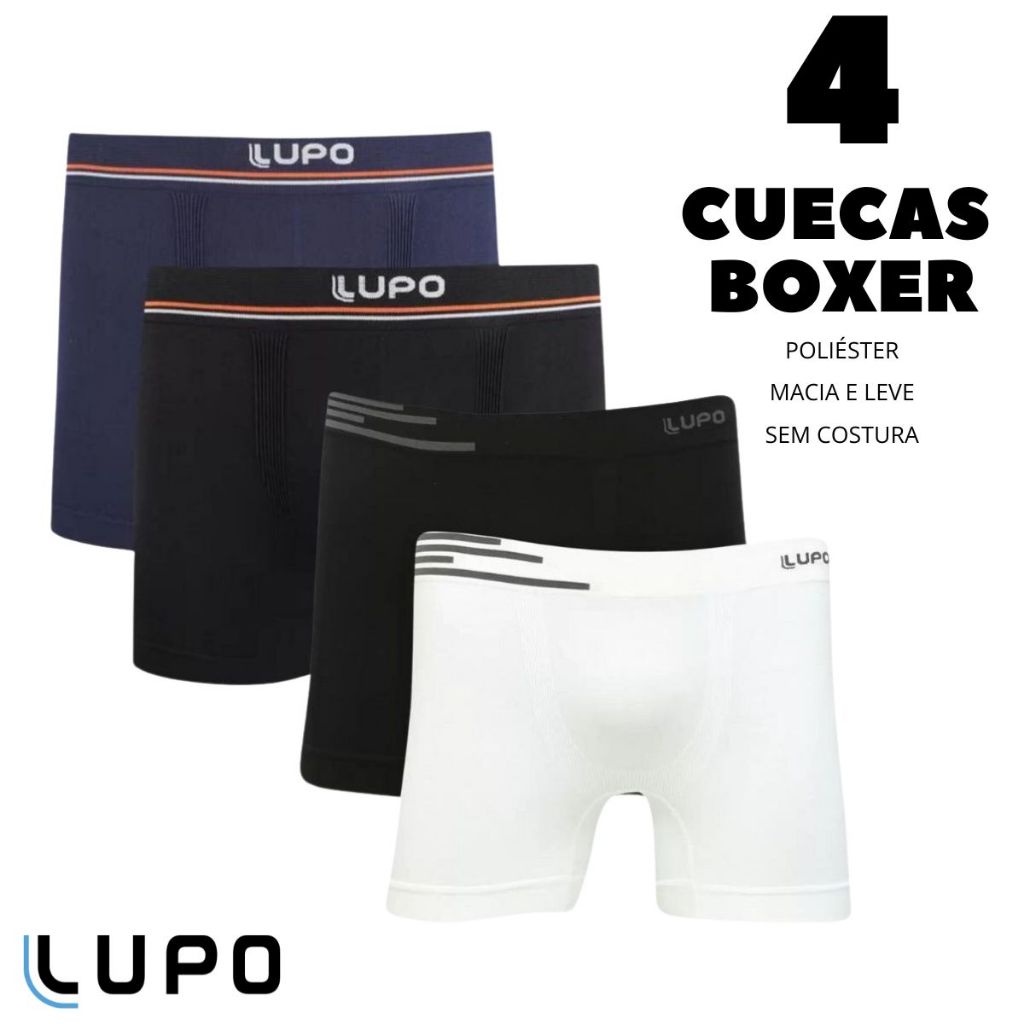 Kit 4 Cueca Boxer Masculina Lupo Microfibra Sem Costura Ref 436