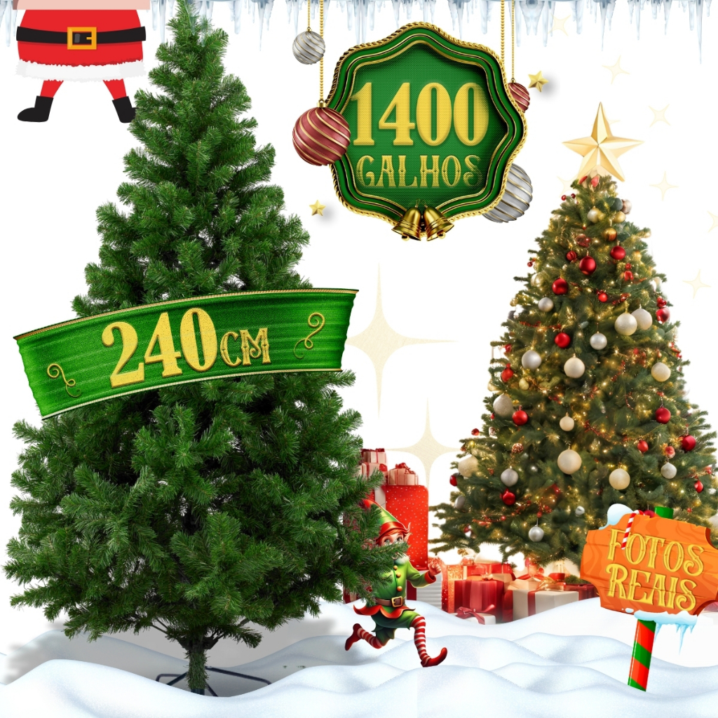 Árvore Natal Pinheiro Luxo Grande Cheia 240cm 1400 Galhos Verde Gigante Realista