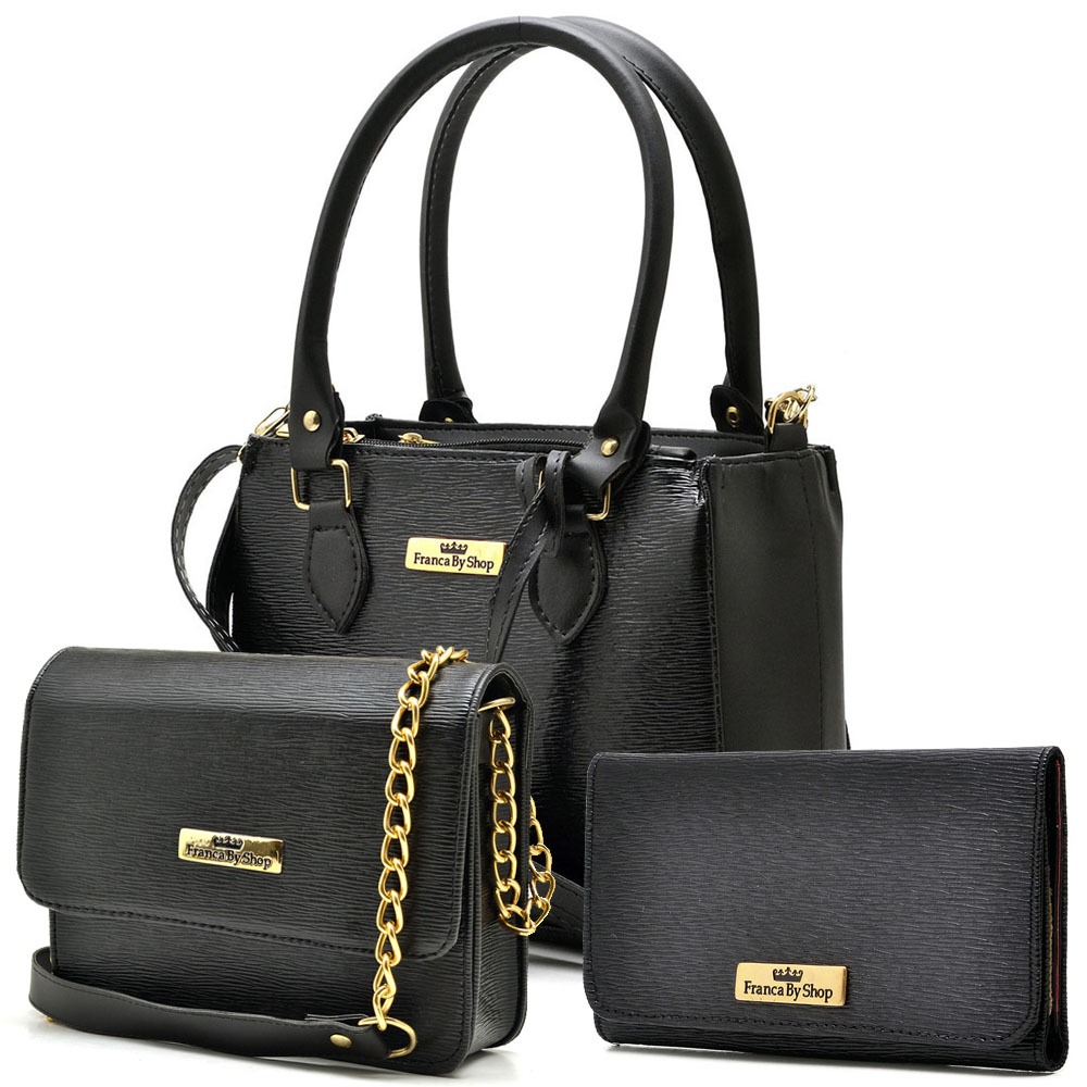 Kit Bolsa Feminina 3 em 1 – Bolsa Media Transversal + de Mão + Carteira | Moderna e Elegante em Oferta na Shopee