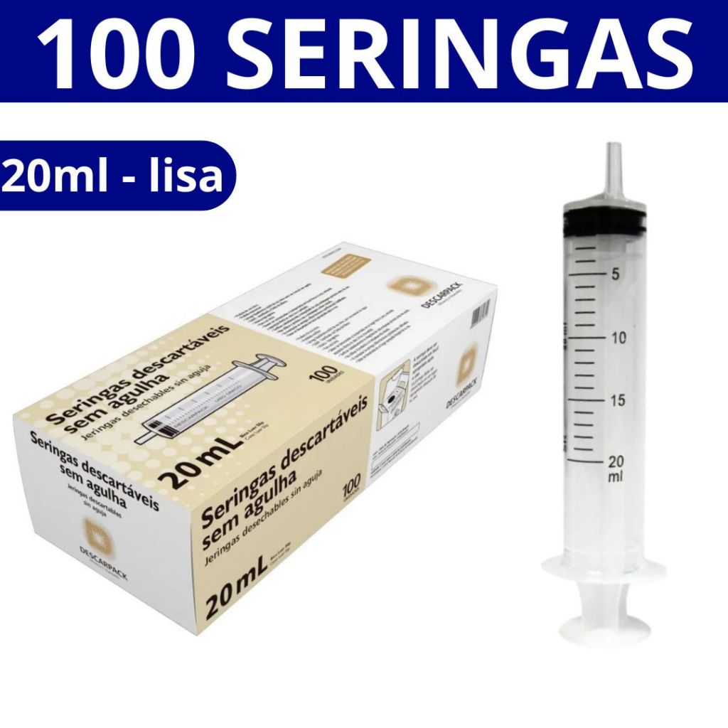 Seringa 20ml 100un Lisa Luer Slip Sem Agulha Descarpack em Oferta na Shopee