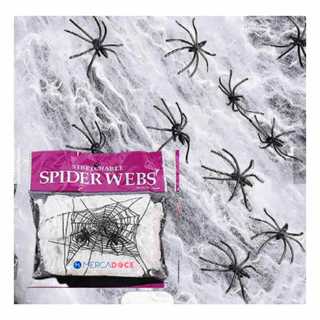Kit 5 Pct Teia com Aranha Teia Branca Artificial 20 Gramas + 30 Aranhas de Brinquedo Festa Halloween em Oferta na Shopee
