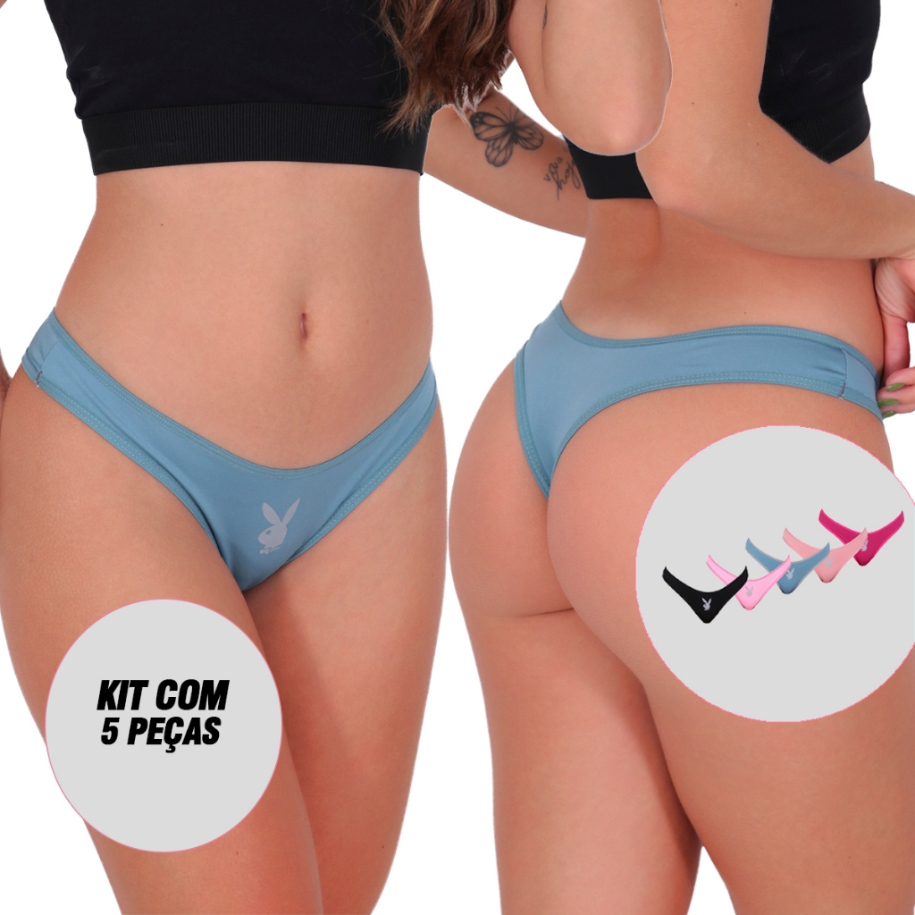 Kit 5 Tangas Fio Dental Play Boy Lingerie Sexy - Women Clothes