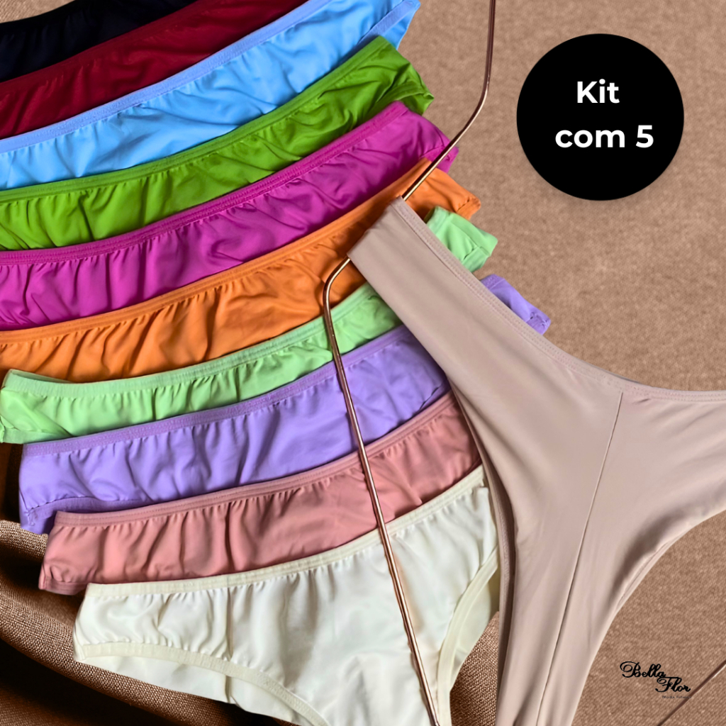 Kit 5 Calcinhas Empina Bumbum Fio Dental Duplo Lisa Tanga Conforto Sem Costura no Bumbum Sensual