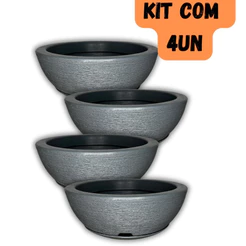 Kit com 4 Bacia N2 para Plantas com Prato Decorativo em Polietileno
