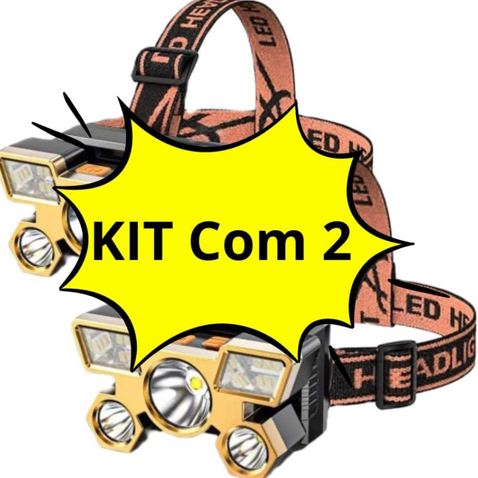 Imagem KIT COM 2 Lanternas De Cabeça MAIS FORTE 5 LED Super Brilhante À Prova D 'Água USB Recarregável 4 modos MTK80 (CR)