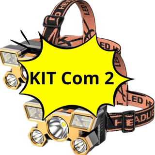 KIT COM 2 Lanternas De Cabeça MAIS FORTE 5 LED Super Brilhante À Prova D 'Água USB Recarregável 4 modos MTK80 (CR)