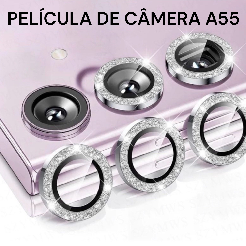 KIT (3 peças) Película câmera Diamante Para A55 Película protege lentes de celular com Strass Brilhante Brilho traseira