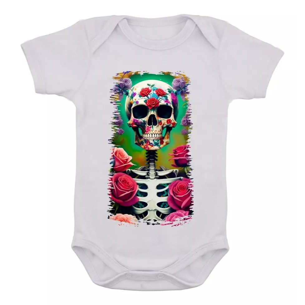 Body Infantil Caveira Mexicana Rock Desenho Colorido Bebê 11