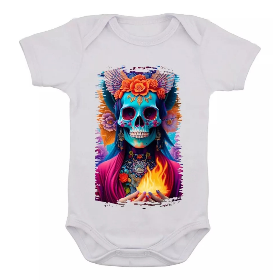 Body Infantil Caveira Mexicana Rock Desenho Colorido Bebê 02