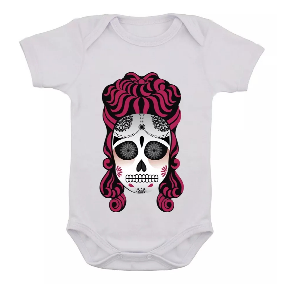 Body Infantil Caveira Mexicana Rock Desenho Colorido Bebê 07