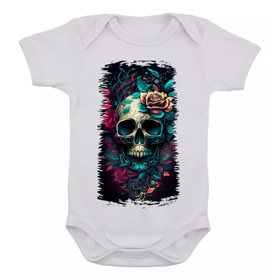 Body Infantil Caveira Mexicana Rock Desenho Colorido Bebê 14