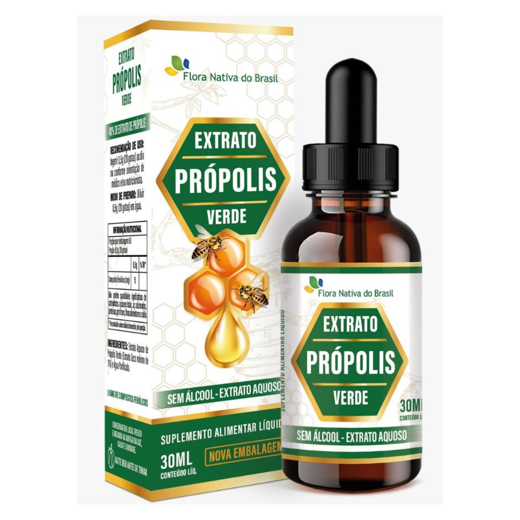 Extrato Própolis Verde Sem Alcool - Extrato Aquoso 30ml Flora Nativa