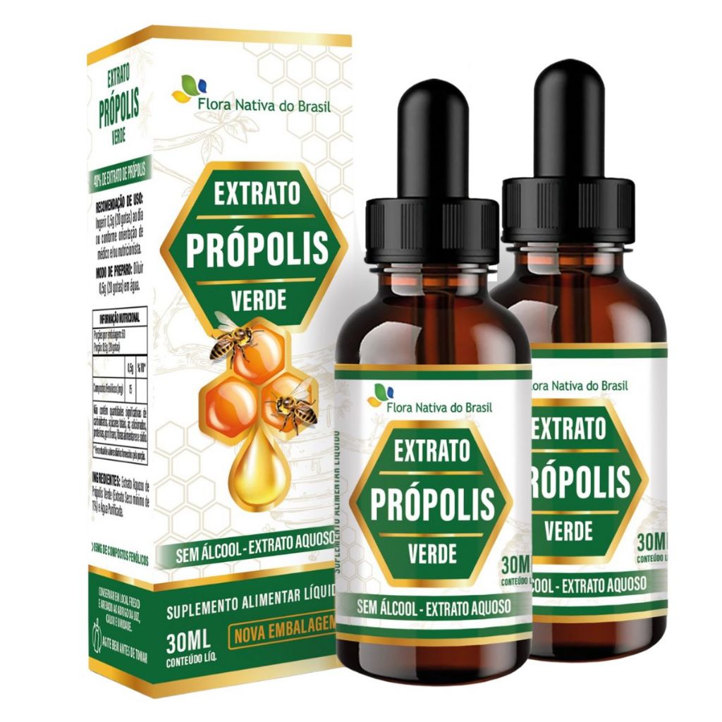 Kit 2 Extrato Própolis Verde Gotas Sem Alcool - Extrato Aquoso 30ml Flora Nativa