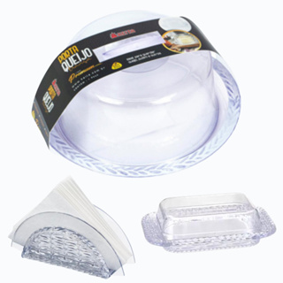 Kit Porta Queijo Queijeira + Porta Manteiga Manteigueira + Porta Guardanapos em Acrílico Trançado em Oferta na Shopee