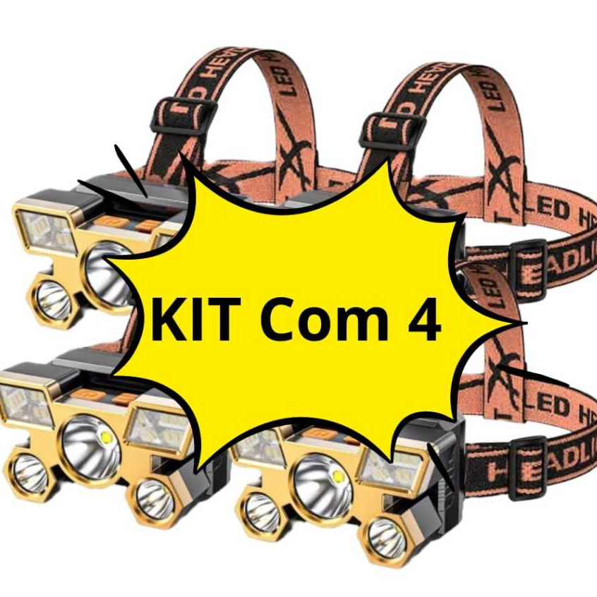 KIT COM 4 Lanternas De Cabeça MAIS FORTE 5 LED Super Brilhante À Prova D 'Água USB Recarregável 4 modos  MT107 (9) mtk80