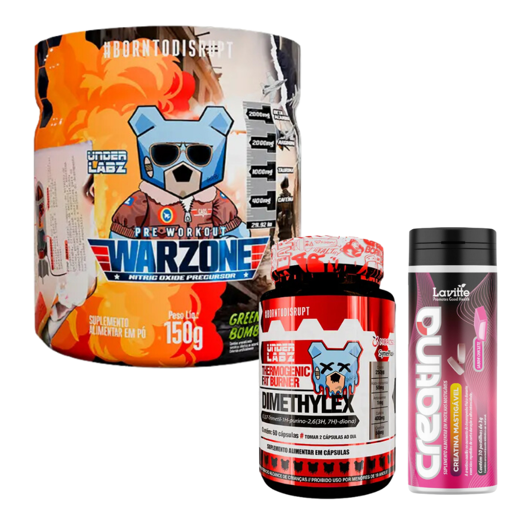 Warzone Com Pump Matrix - Pré Treino 150g Under Labz + Dimethylex - 60 Cáps - Under Labz + Creatina - Mastigável