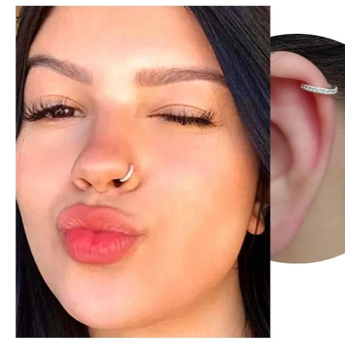 Piercing Nariz Prata 925 Legitima Cravejado Argola 9mm 9 pedras de Zircônia Helix Nostril
