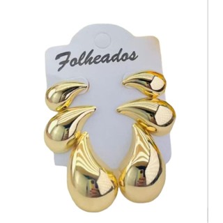 Brinco Trio Gota Folheado a Ouro 18k em Oferta na Shopee