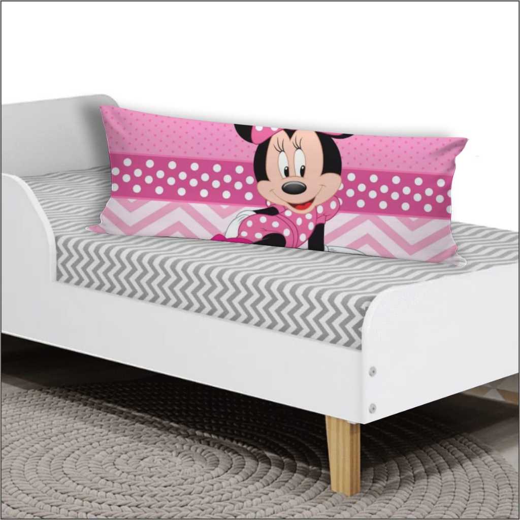 Travesseiro De Corpo Com Fronha Xuxinho Fibra de Silicone Personalizado 0.90x0.30cm Minnie e Mickey