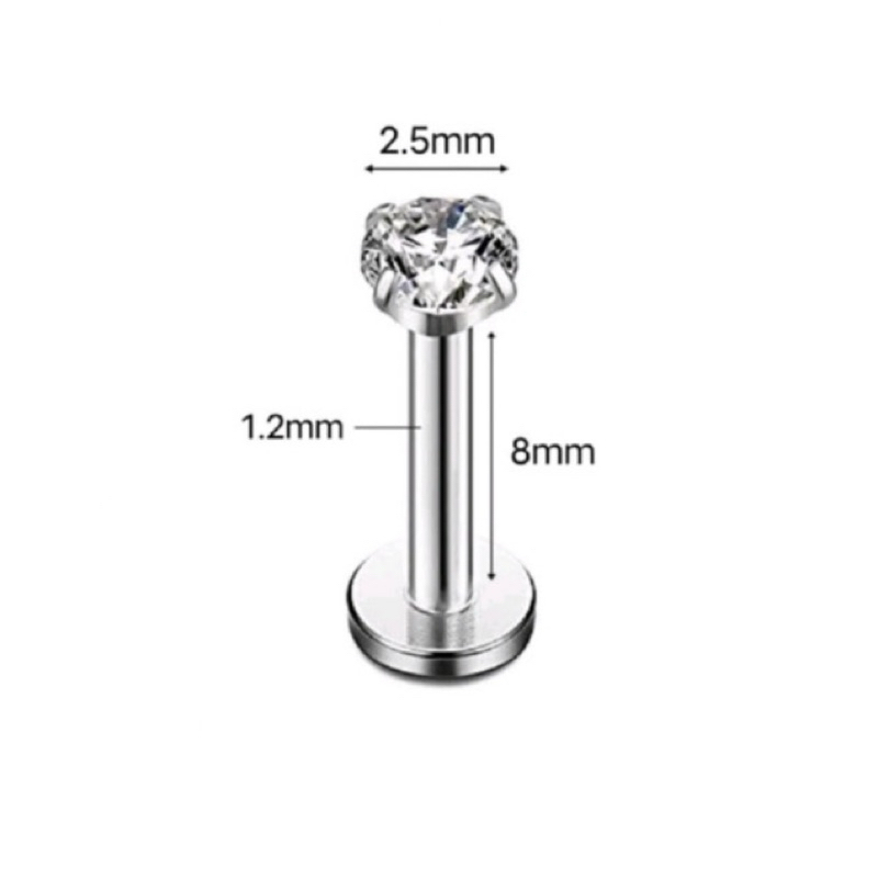 Kit 2 Piercing Labret Ponto De Luz Helix Tragus Conch Aço Cirúrgico — imagem 2 de 2