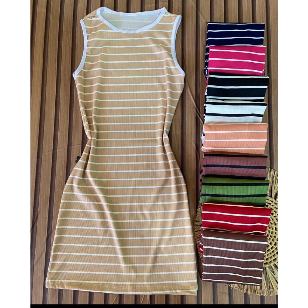 Kit 3 Vestidos RegataCanelado Feminino Listrado Ribana