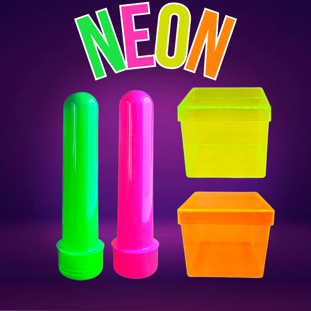 Kit 20 Tubetes 13cm Neon e 20 Caixinhas Neon 5x5cm