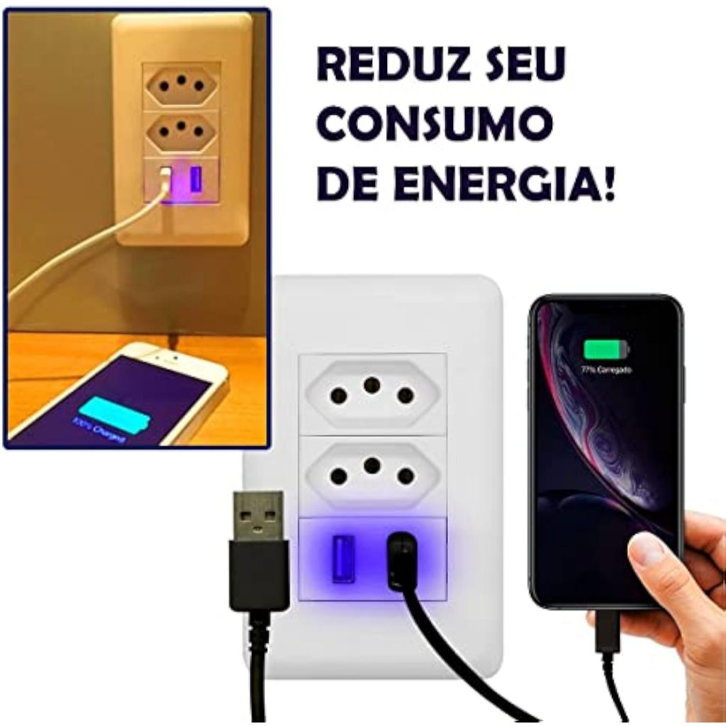 Tomada USB Universal Duo 2 Tomada De Parede Bivolt Com Espelho Multifuncional Com Duas Entrada USB 2100mA Embutir Para Casa 2 em 1 Carrega Celular
