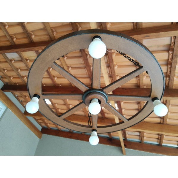 LUMINÁRIA RODA DE CARROÇA 5 BOCAIS 65 CM DIÂMETRO em Oferta na Shopee