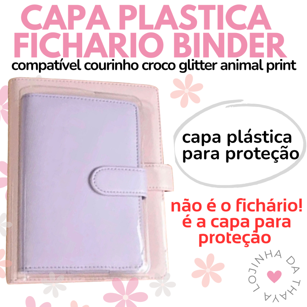 capa plástica maleável transparente proteção fichário binder courinho croco glitter animal print A6 A5