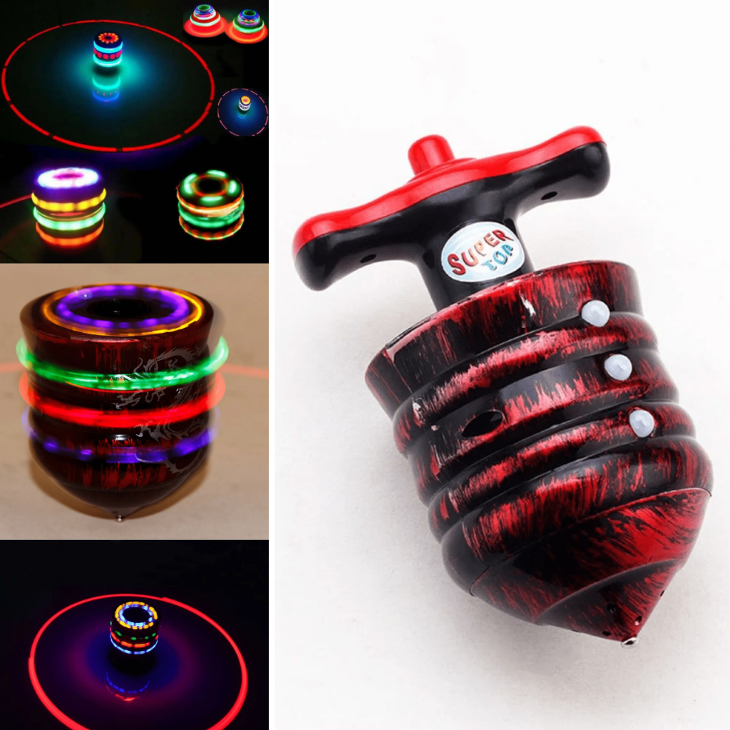 Kit Com 1, 2 ou 3 Pião Musical Luminoso Com Lançador Automatico Giroscopio Com Luz e Som Brinquedo Infantil