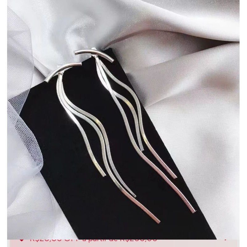 BRINCOS LONGO LUXO TRÊS FIOS FEMININO PARA FESTAS/CASAMENTO MODA BLOGUEIRA FASHION PRATA OURO LINDO!