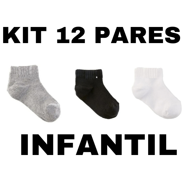 kit 12 ou 6 pares meias infantil algodão 3 a 12 anos