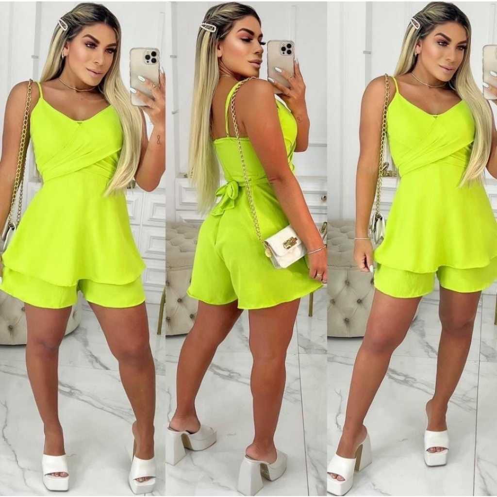 Macacão Feminino Curto Macaquinho Duna Decote Transpasse Verão Alcinha Com Bojo Moda