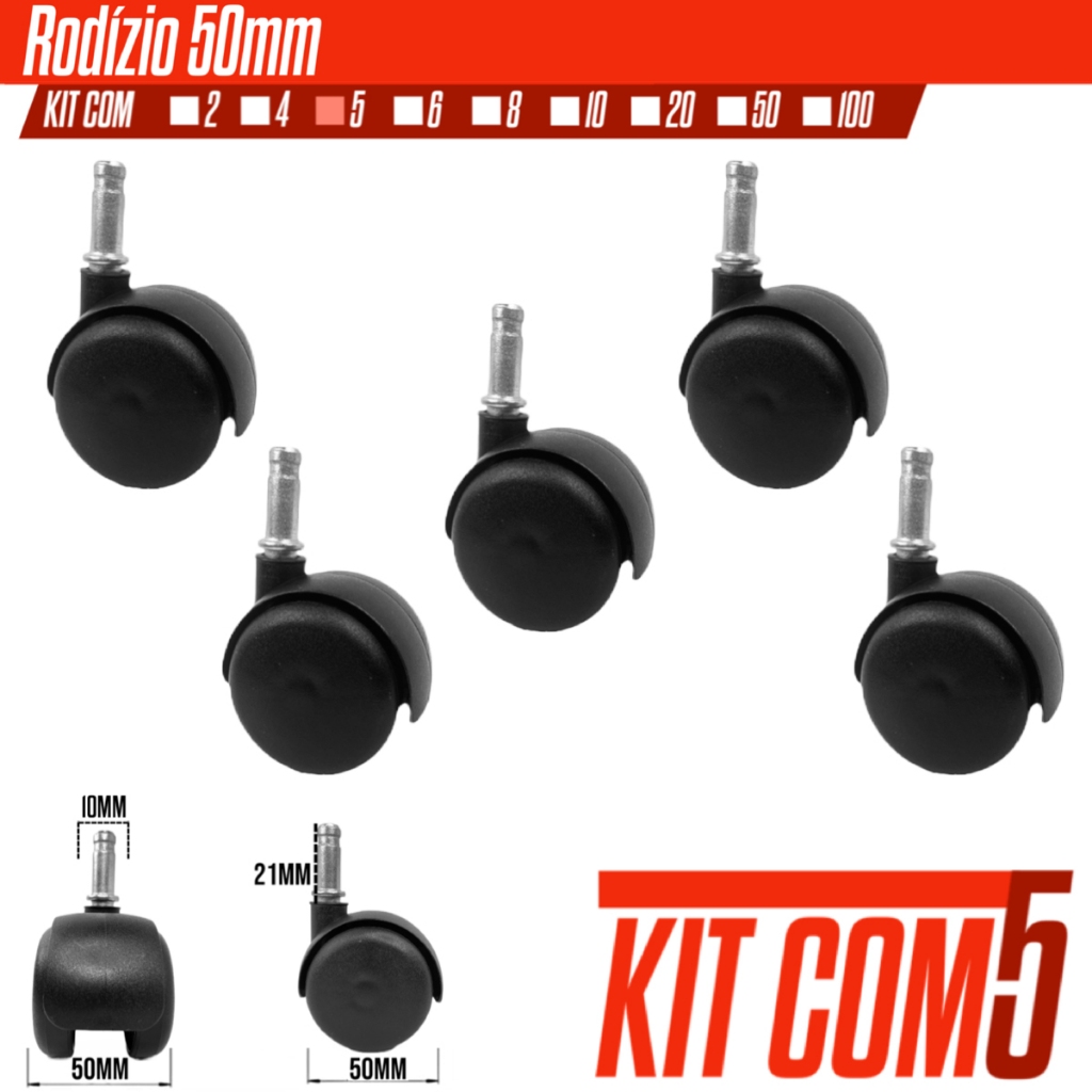 Rodizio Kit 5 Rodinha giratoria 50MM P/ cadeira de escritório cadeira gamer com pino