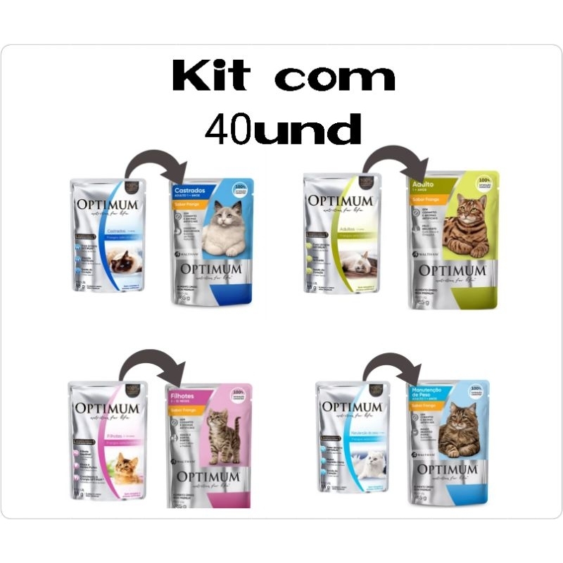 Optimum Ração Úmida para Gatos sache 85g KIT 40 und em Oferta na Shopee
