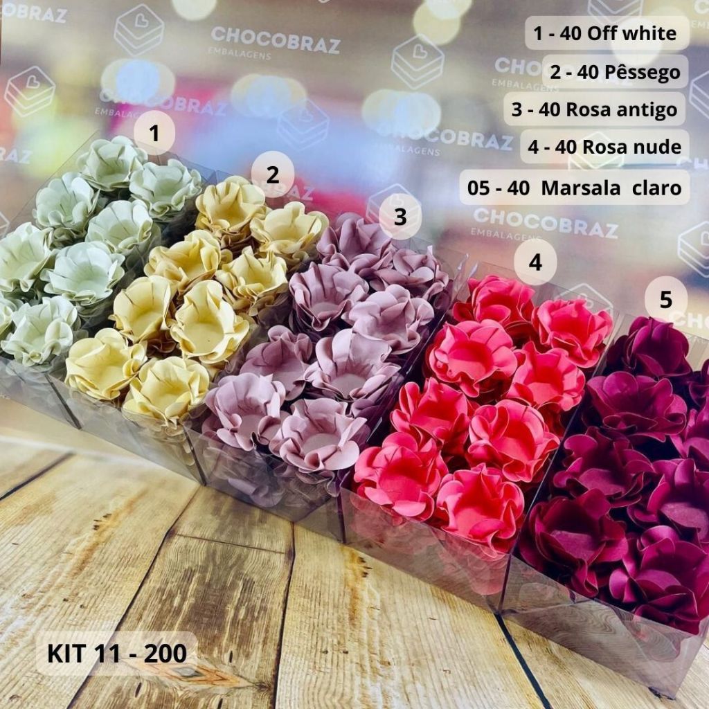 KIT 200 Forminhas De Doces Festa 5 Cores ROSA NUDE +MARSALA  CLARO + RS ANTIGO + PESSEGO + OFF WHITE - Home & Living