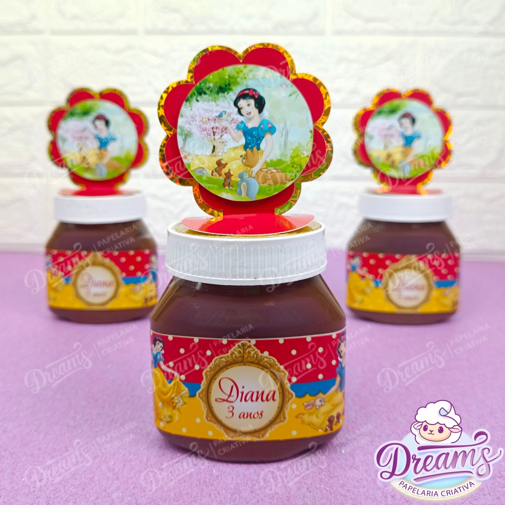 20 Apliques + 20 rótulos para Nutella 140g Branca de Neve (FAZEMOS QUALQUER TEMA)