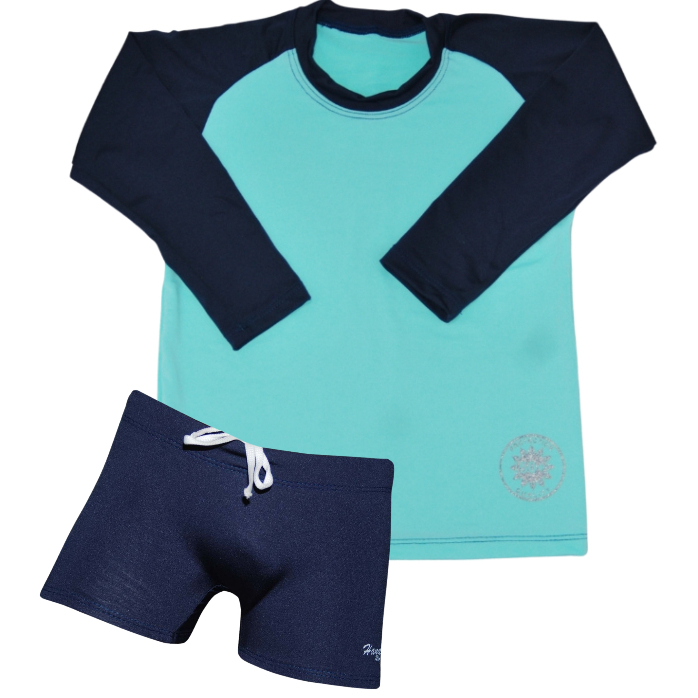 kit camisa + sunga boxer infantil/ juvenil praia/piscina com proteção 50+