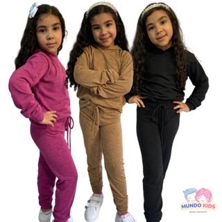 Conjunto de Inverno Infantil Juvenil Lanzinha Blusa e Calça femino Menina Conjuntinho de frio com Capuz Touca. em Oferta na Shopee