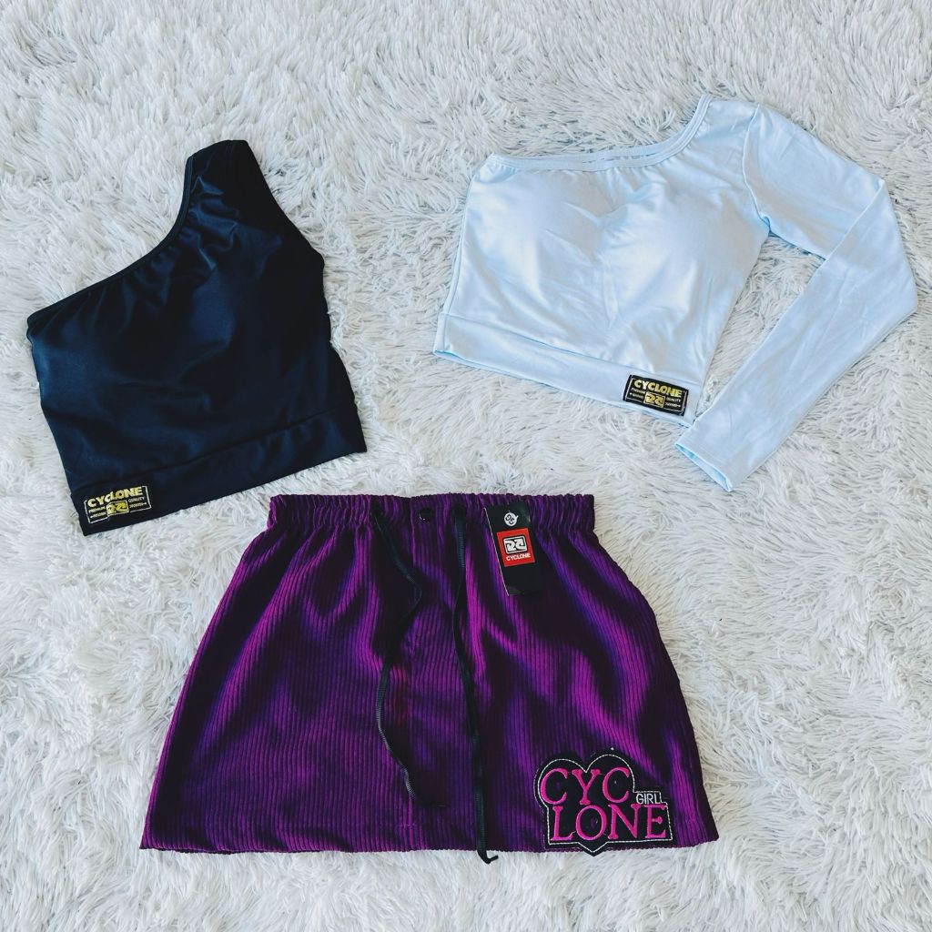 Sainha Da Cyclone Veludo Roxo + 2 Cropped's Pop