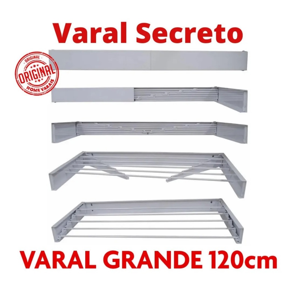 Varal Mágico 120 Cm Retratil 7 Varetas Reforçado Kitnets Casas Bitenfer Varais