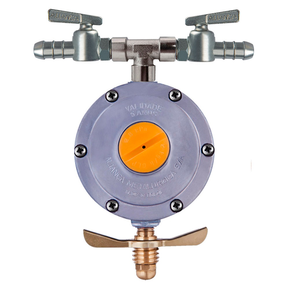 Regulador de Gás Aliança 2kg/h com Saída Dupla Forno Fogão e Cooktop Melhor Vazão