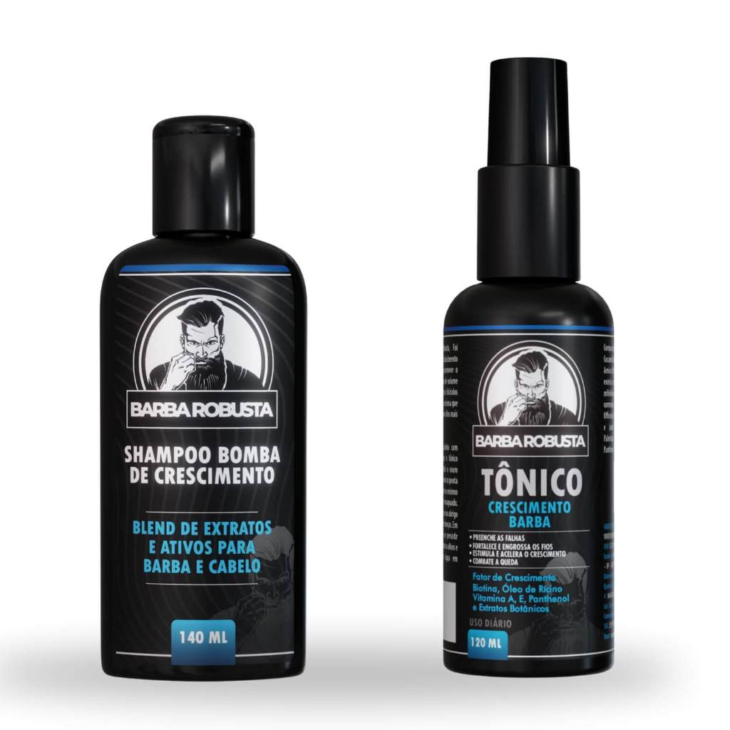 Shampoo Para Barba 140ml + Tônico de Crescimento 120ml - Barba Robusta