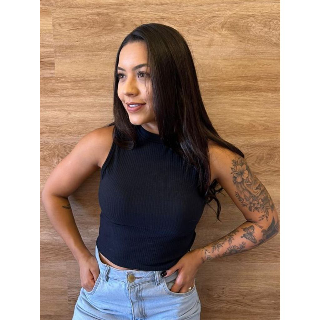 Cropped Básico Regata Simples Malha Canelado, Casual, Dia a Dia
