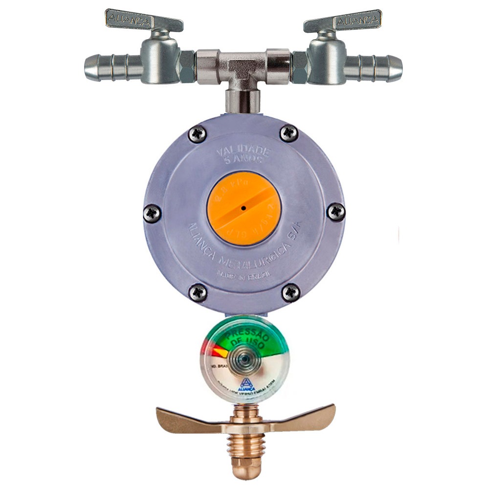 Regulador De Gás Aliança 2kg/h com Saída Dupla Forno Fogão E Cooktop Com Manômetro em Oferta na Shopee