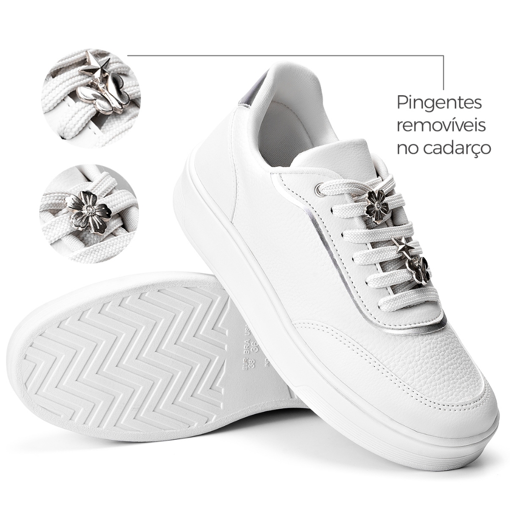Tênis Feminino Lumiss Flatform Casual Branco Neutro Confortável Pingente Blogueira em Oferta na Shopee