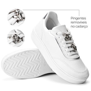 Tênis Feminino Lumiss Flatform Casual Branco Neutro Confortável Pingente Blogueira