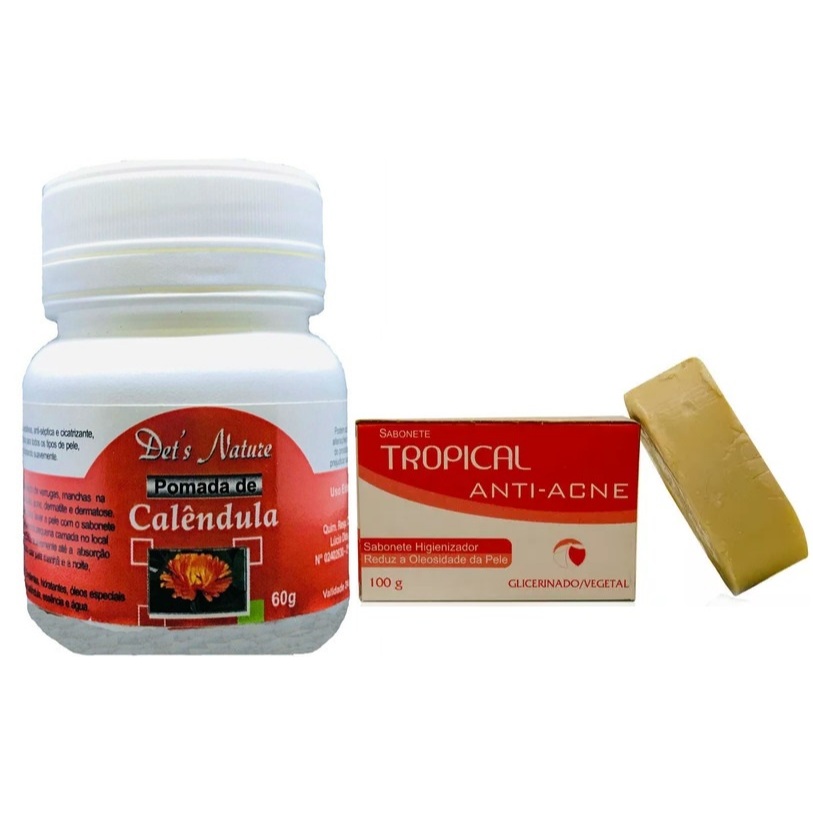 Pomada Calêndula 60g + Sabonete Anti Acne 100g - Cicatrizante e Antisséptica no Tratamento de Acnes, Eczemas