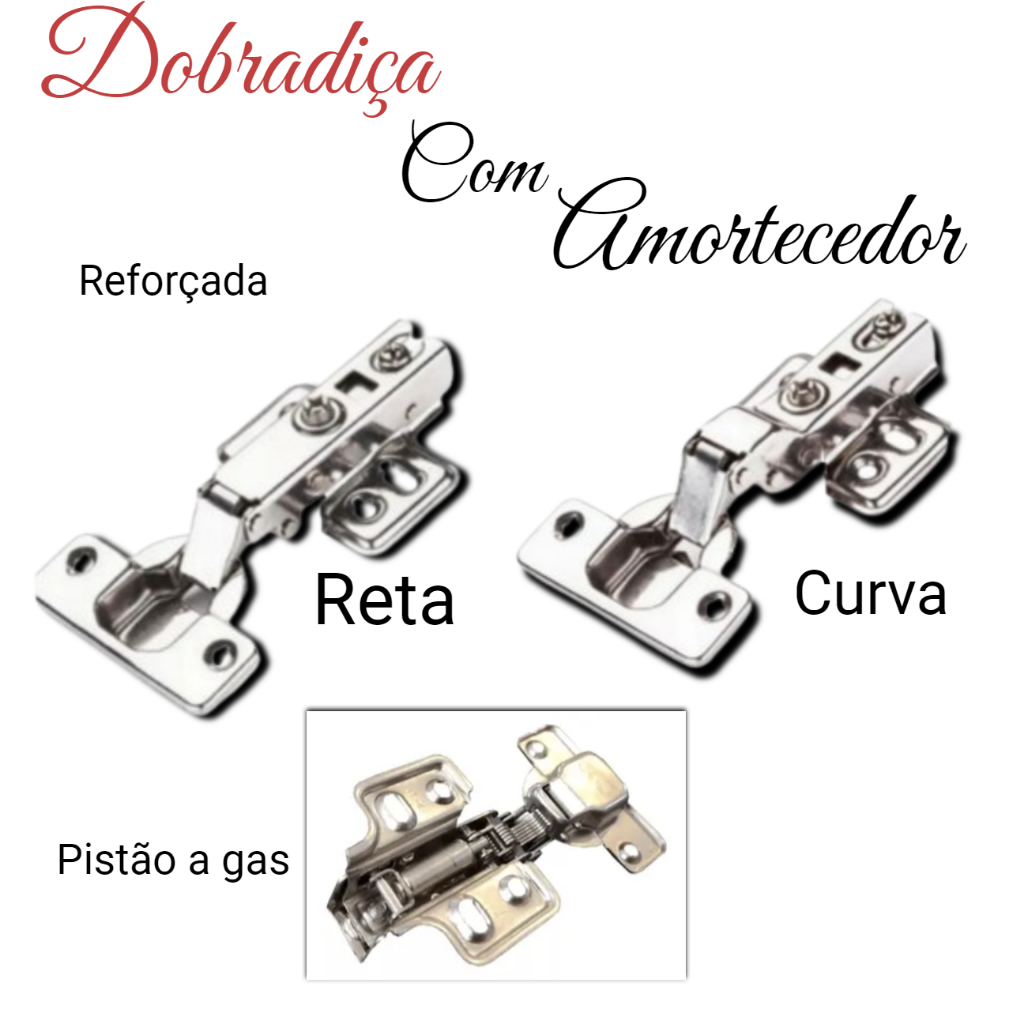 Kit com 10 Dobradiça com amortecedor para Armário Renna Pop 35mm Reta e Curva