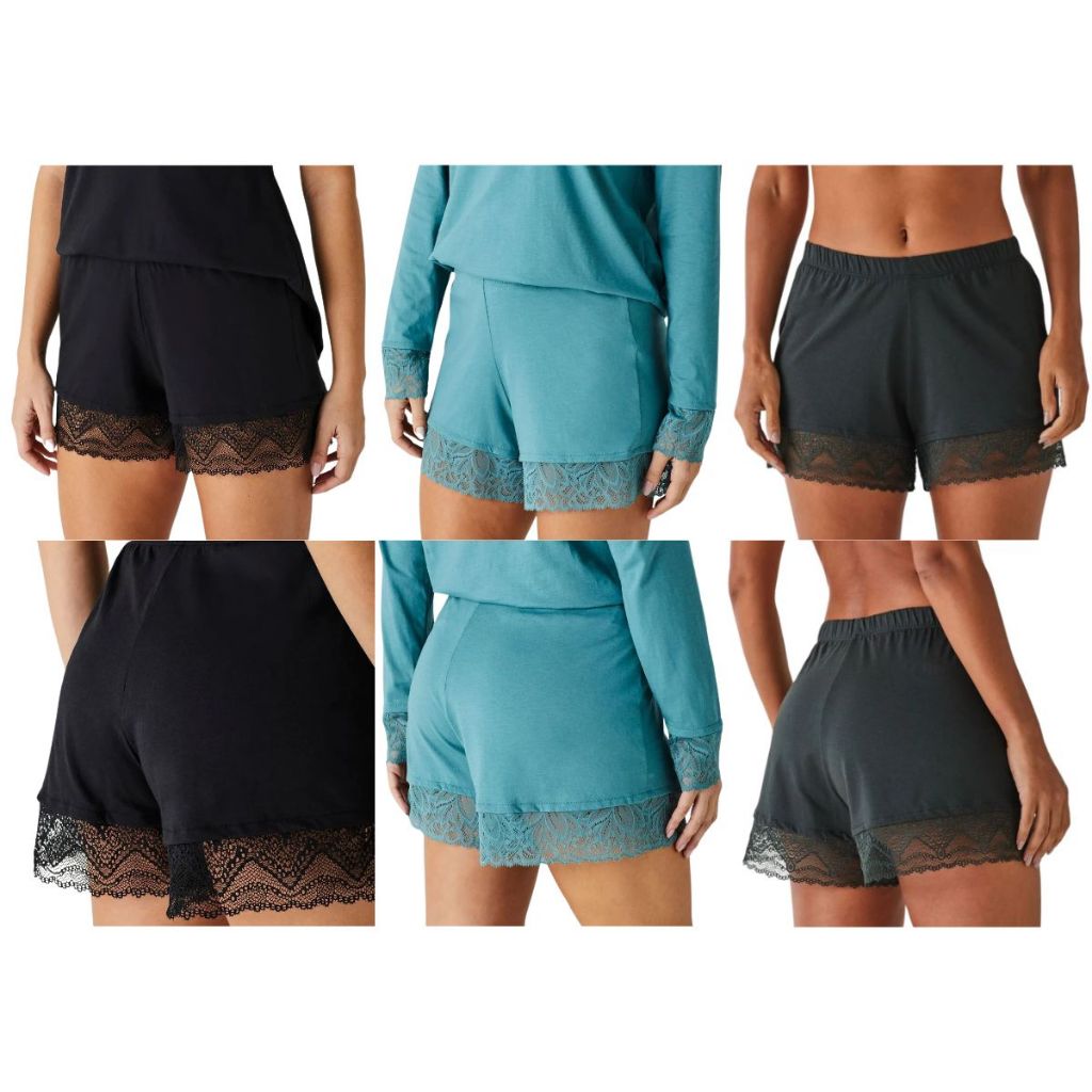 Shorts de Pijama Rendado Verão Liz Algodão com Elastico Modelagem Reta 20702